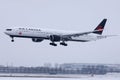 Air Canada plane landing on Munich Airport MUC, snow on runway