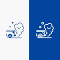 Air, Car, Gas, Pollution, Smoke Line and Glyph Solid icon Blue banner Line and Glyph Solid icon Blue banner Royalty Free Stock Photo