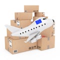 Air Cargo Concept. Cartoon Toy Jet Airplane with Europian Union Royalty Free Stock Photo