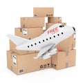 Air Cargo Concept. Cartoon Toy Jet Airplane with Free Shipping S Royalty Free Stock Photo