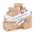 Air Cargo Concept. Cartoon Toy Jet Airplane with USA Flag near B Royalty Free Stock Photo