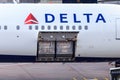 Air cargo containers in Delta airplane.