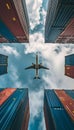 Air Cargo Flying Above Shipping Containers Royalty Free Stock Photo