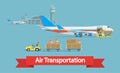 Air cargo transportation concept. Flat style illustration. Royalty Free Stock Photo