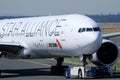 Air China Star Alliance airplane taxiing at FRA Frankfurt Airport