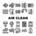 air clean flow freash wind filter icons set vector