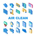 air clean flow freash wind filter icons set vector