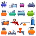 Air compressor icons set, cartoon style