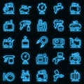 Air compressor icons set vector neon