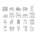 Air Compressor Tool Collection Icons Set Vector .