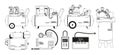 Air Compressors Outline Vector Icons Set. Mechanical Devices That Increase Air Pressure, Converting Power Into Energy