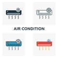 Air Condition icon set. Four elements in diferent styles from household icons collection. Creative air condition icons filled, Royalty Free Stock Photo