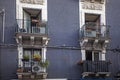 Air-conditioned balconies with architectural elements in Sicily. Royalty Free Stock Photo