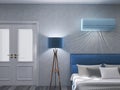 Air-conditioned bedroom design, 3d render, 3d illustration indoors