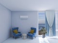 Air-conditioned room interior 3d render, 3d illustration comfortable modern control comfortable