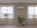 Air-conditioned room interior 3d render, 3d illustration furniture energy control