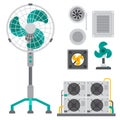 Air conditioner airlock systems equipment ventilator conditioning climate fan technology temperature cool vector Royalty Free Stock Photo