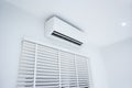 Air conditioner and blinds in white room. Royalty Free Stock Photo