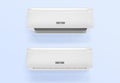 Air conditioner 3d render icons set. Conditioning off and on regime for home and office, modern electronic appliance for