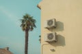 Air conditioner external unit mounted on the wall of mediterranean house in Croatia