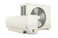 Air conditioner, indoor wall and outdoor compressor unit, 3D rendering Royalty Free Stock Photo