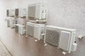 Air conditioner machines on old wall. Air condition system outdoor unit Royalty Free Stock Photo