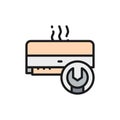 Air conditioner repair, broken conditioner flat color line icon.