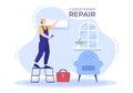 Air Conditioner Repair or Installation Illustration with Unit Breakdown, Maintenance Service, Cooling System in Flat Style Cartoon Royalty Free Stock Photo