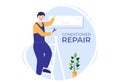 Air Conditioner Repair or Installation Illustration with Unit Breakdown, Maintenance Service, Cooling System in Flat Style Cartoon Royalty Free Stock Photo