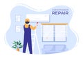 Air Conditioner Repair or Installation Illustration with Unit Breakdown, Maintenance Service, Cooling System in Flat Style Cartoon Royalty Free Stock Photo