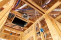 Air Conditioner return ductwork and wiring in new home construction Royalty Free Stock Photo