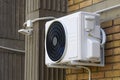 Air conditioner split external unit at building wall Royalty Free Stock Photo