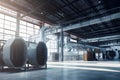 Air conditioner units HVAC on a roof of industrial building with blue sky and clouds in the background. Neural network Royalty Free Stock Photo