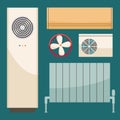 Air conditioner ventilation system vector illustration set. Cartoon flat collection of conditioning or regulation temperature