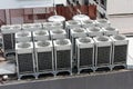 Air conditioning compressor system, on rooftop of building Royalty Free Stock Photo