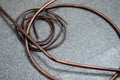 Air conditioning copper pipes tubes without the black rubber cover, copper tubing is most often used for heating systems and as Royalty Free Stock Photo