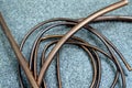 Air conditioning copper pipes tubes without the black rubber cover, copper tubing is most often used for heating systems and as Royalty Free Stock Photo