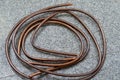 Air conditioning copper pipes tubes without the black rubber cover, copper tubing is most often used for heating systems and as Royalty Free Stock Photo