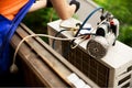 Preparing to install new air conditioner Royalty Free Stock Photo