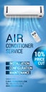 Air Conditioning Repair Flyer with Realistic detailed isometric air conditioning blowing cold air in the room