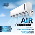 Air Conditioning Repair Flyer with Realistic detailed isometric air conditioning blowing cold air in the room, live font