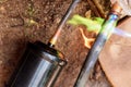Air conditioning repair with repairman soldering copper pipe gas burner Royalty Free Stock Photo