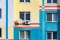 An air conditioning system installed outside on the wall of a multistory building. satellite dish. Ventilation and air Royalty Free Stock Photo