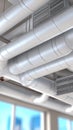 Air conditioning systems are mounted on the ceiling of a large industrial facility, enhancing airflow and climate control Royalty Free Stock Photo