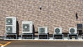 Air conditioning units on wall of building, Japan Royalty Free Stock Photo