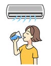 Air conditioning and a young woman drinking water