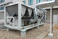 Air cooled water chiller plant with pipework