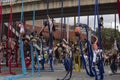 Air dancing Street art performance during colombian paro nacional marches against government