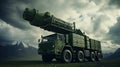 air defense radars and locators, military mobile antiaircraft systems, highlighting the green color and the backdrop of