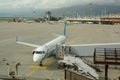 Air Dolomiti airplane at Genoa Cristoforo Colombo Airport. Sestri Ponente. Liguria. Italy